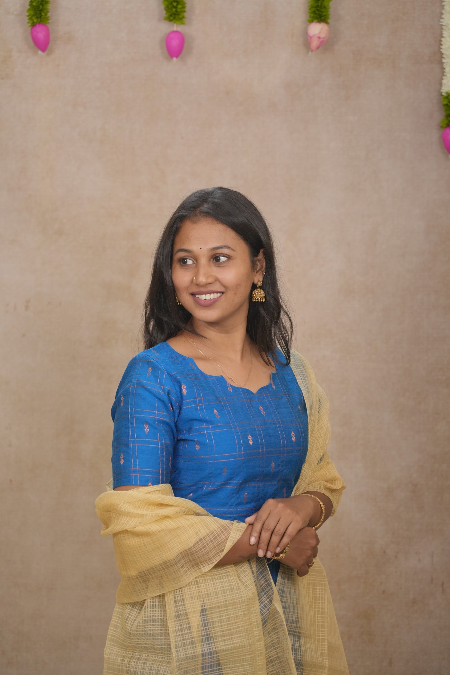 Blue copper zari checked pattern Salwar set