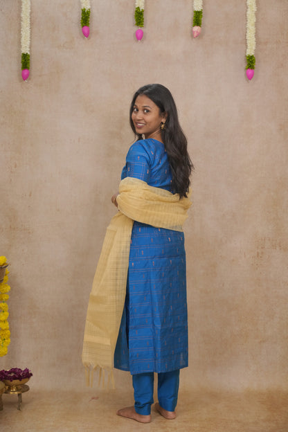 Blue copper zari checked pattern Salwar set