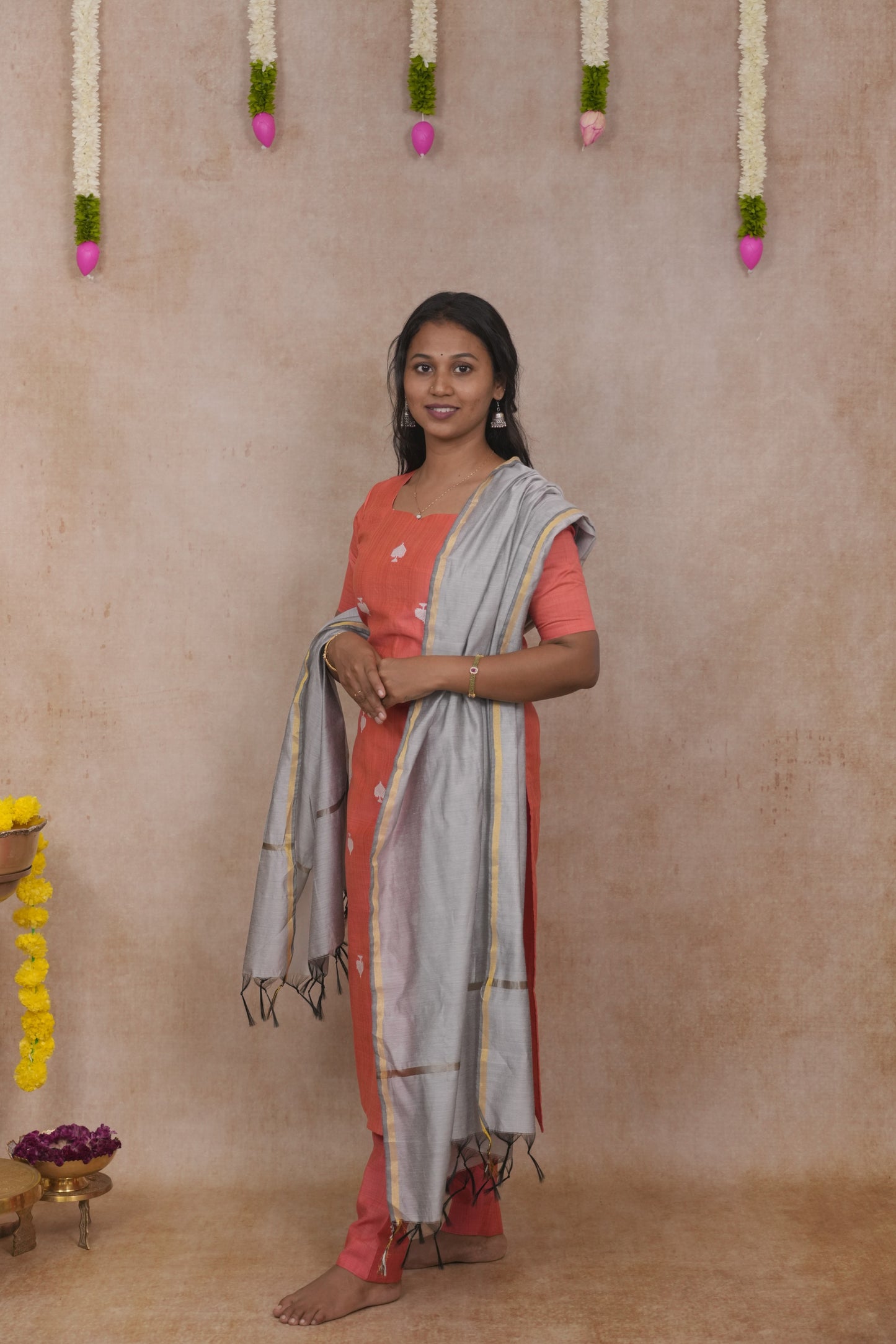 Fanta orange spade motif salwar set