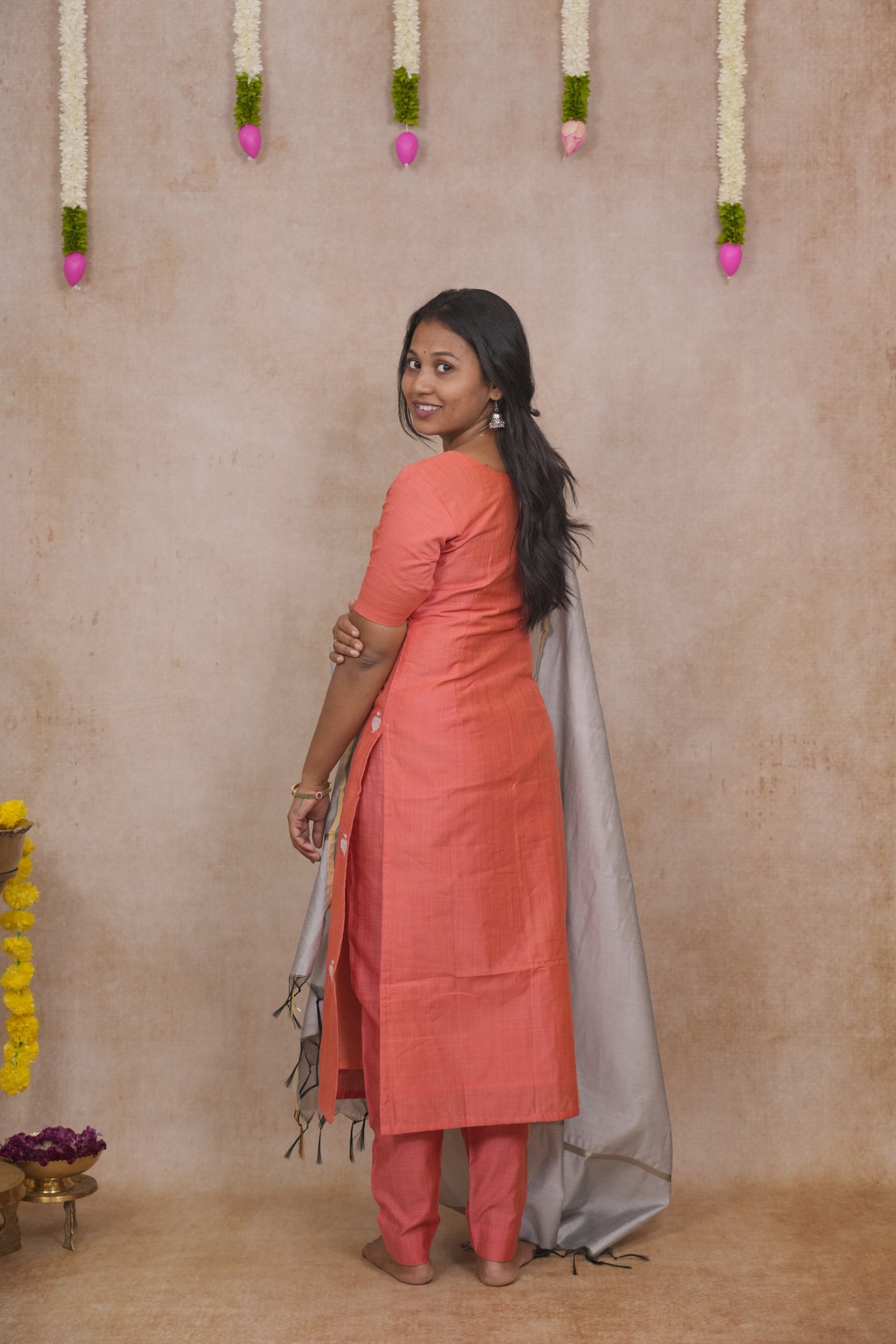 Fanta orange spade motif salwar set