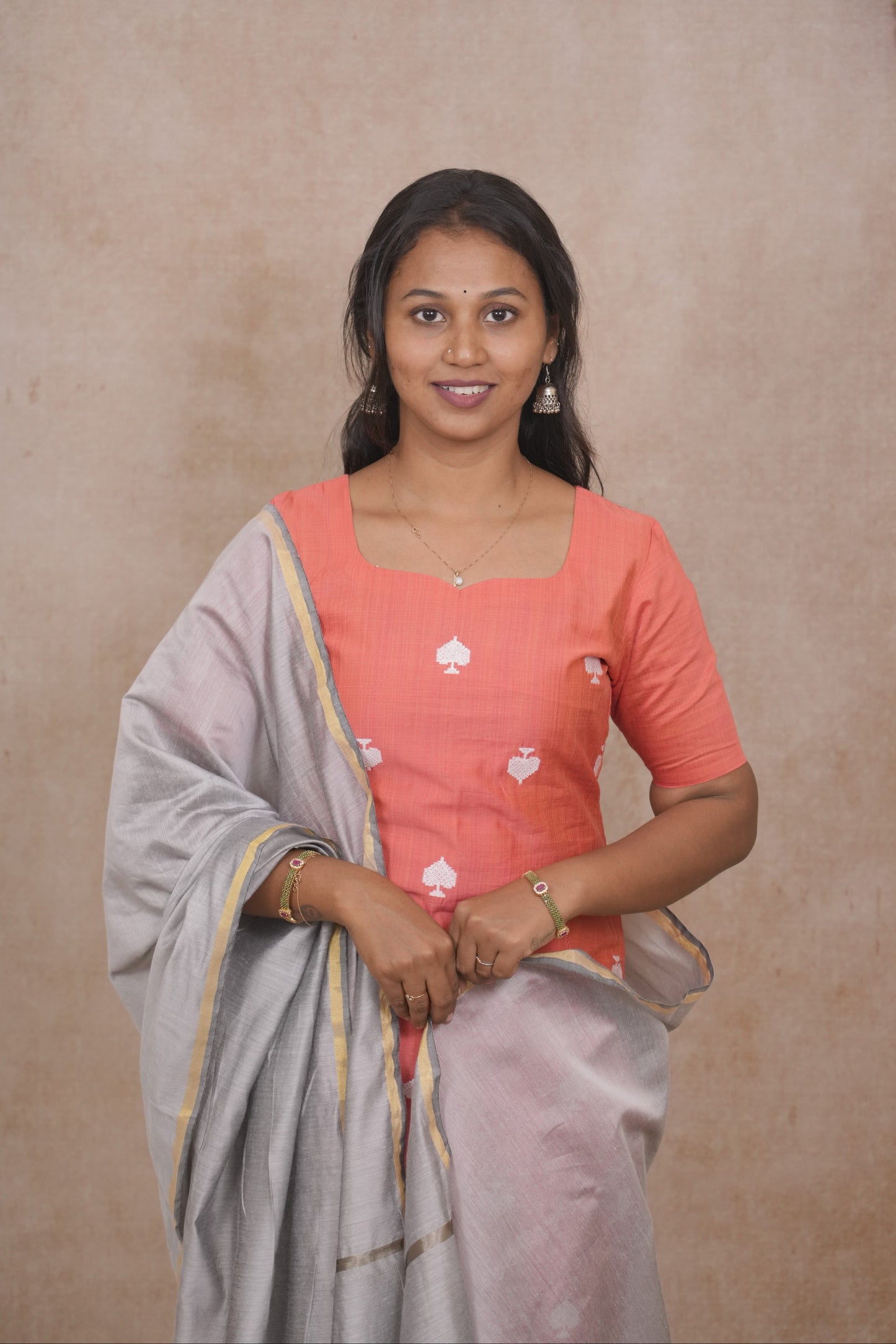 Fanta orange spade motif salwar set