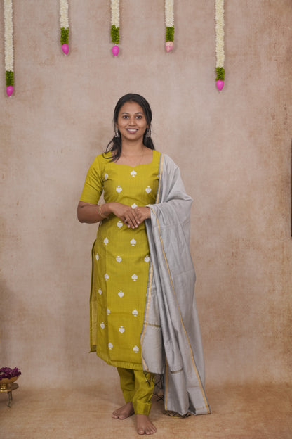 Olive green spade motif salwar set