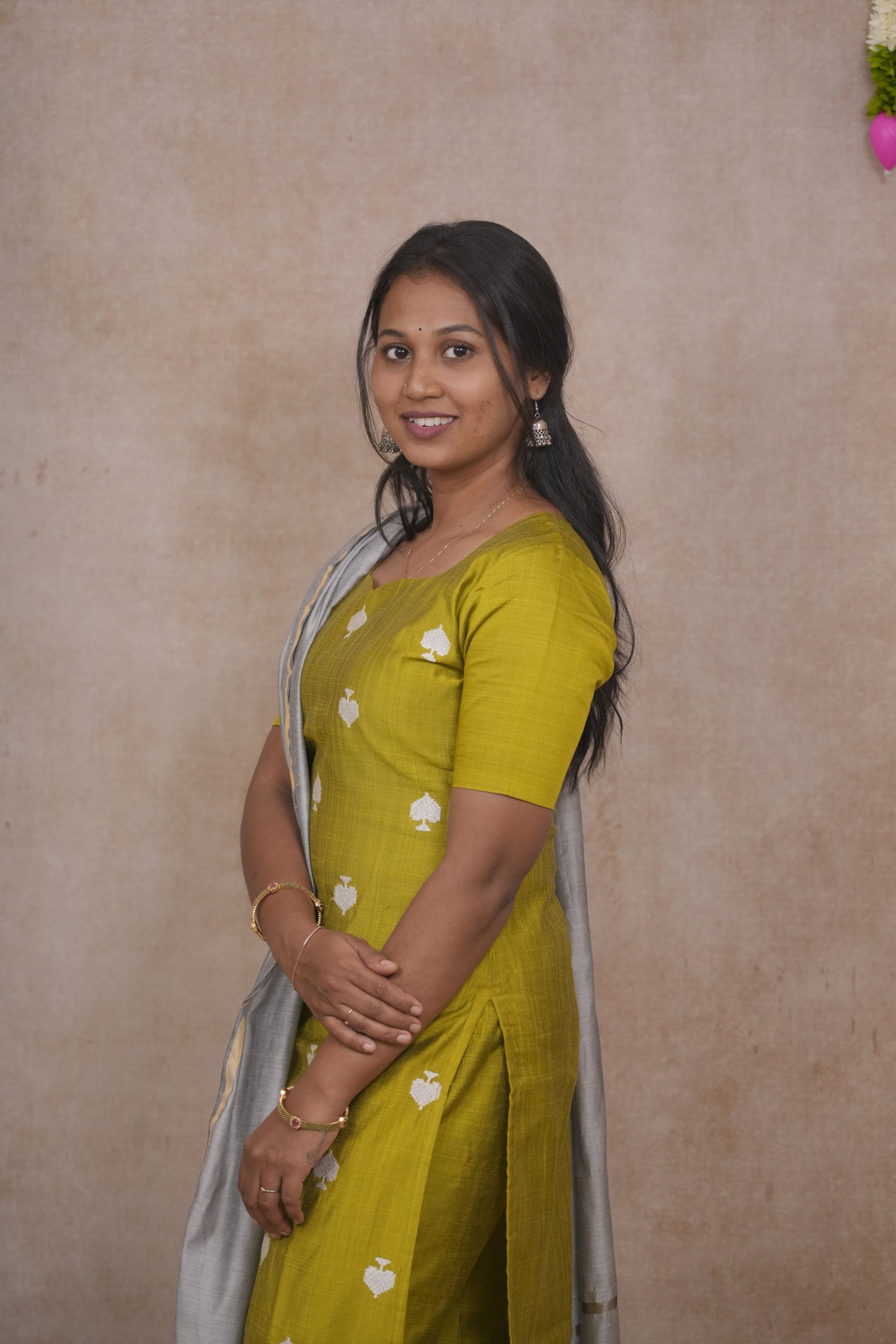 Olive green spade motif salwar set