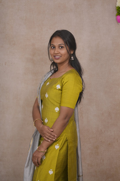 Olive green spade motif salwar set