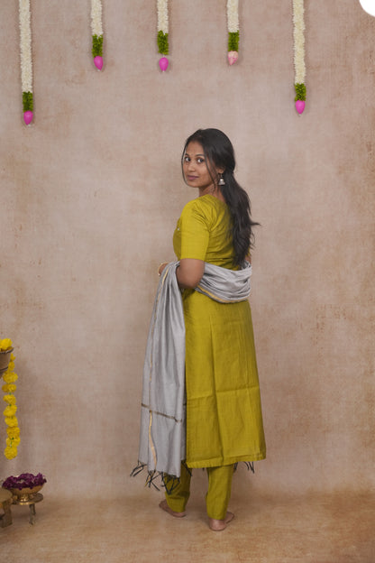 Olive green spade motif salwar set