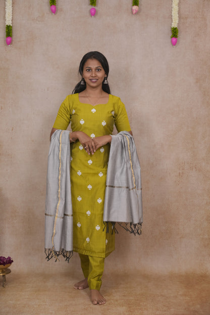 Olive green spade motif salwar set