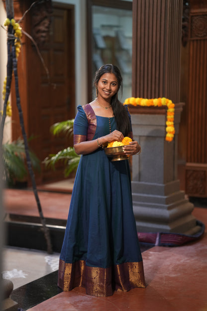 Blue with purple shawl Premium Anarkali suit