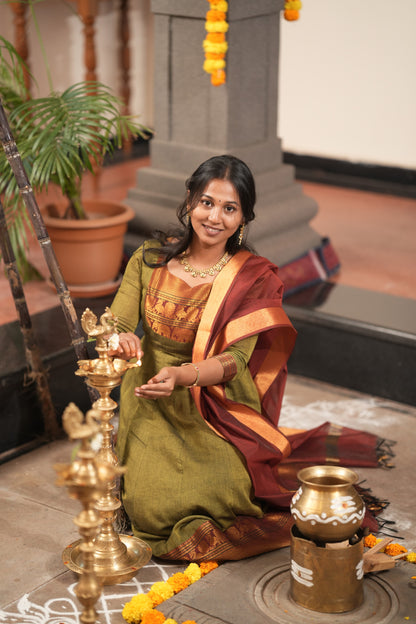 Green with Red shawl Premium Anarkali suit