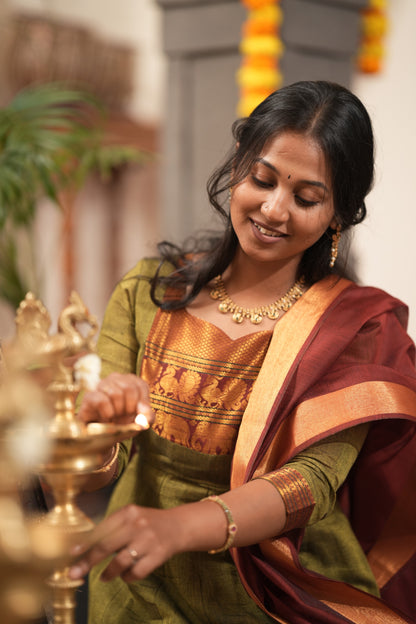 Green with Red shawl Premium Anarkali suit