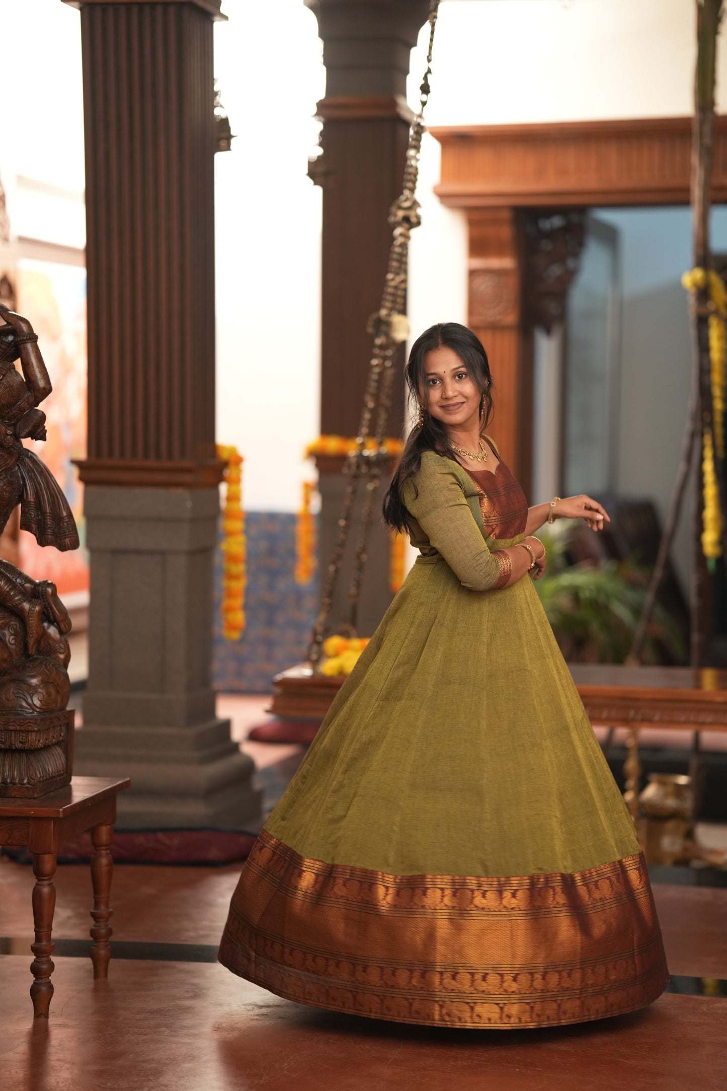 Green with Red shawl Premium Anarkali suit