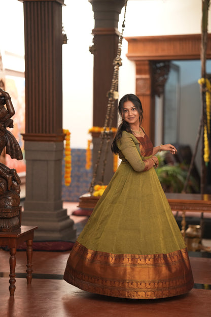 Green with Red shawl Premium Anarkali suit