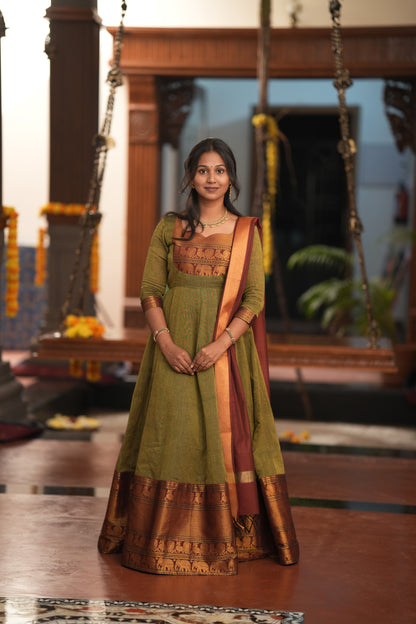 Green with Red shawl Premium Anarkali suit