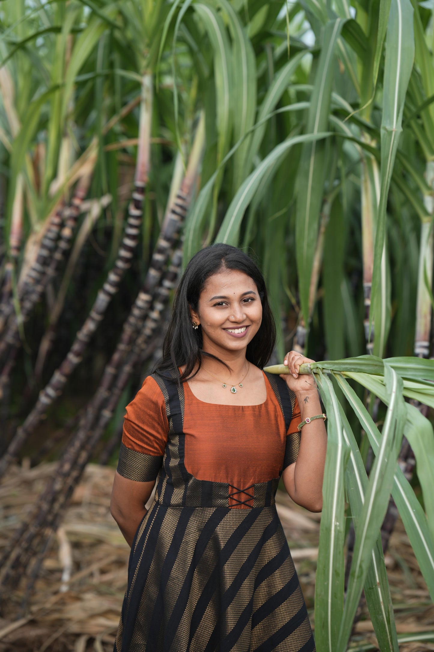 Black strip with Rust Orange umbrella cut