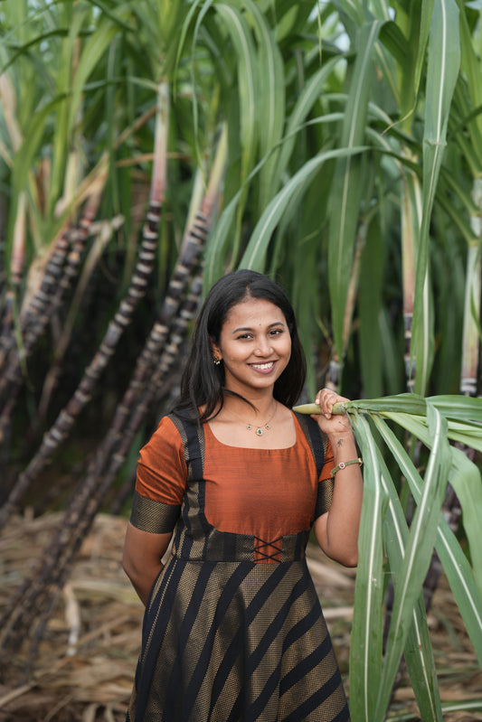 Black strip with Rust Orange umbrella cut