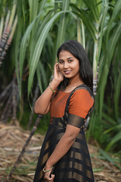 Black strip with Rust Orange umbrella cut