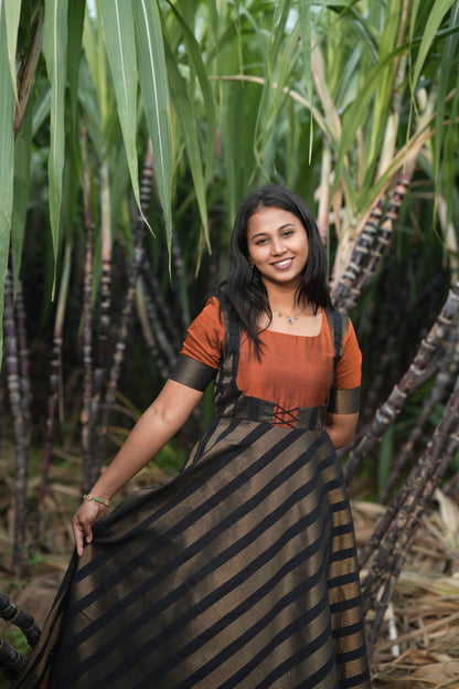 Black strip with Rust Orange umbrella cut