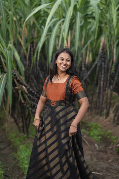 Black strip with Rust Orange umbrella cut