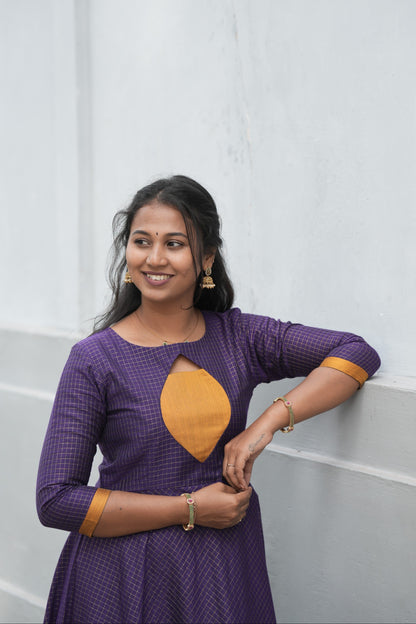 Checked Blue with eye-shaped panel umbrella cut