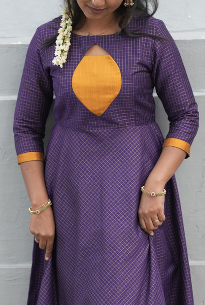 Checked Blue with eye-shaped panel umbrella cut