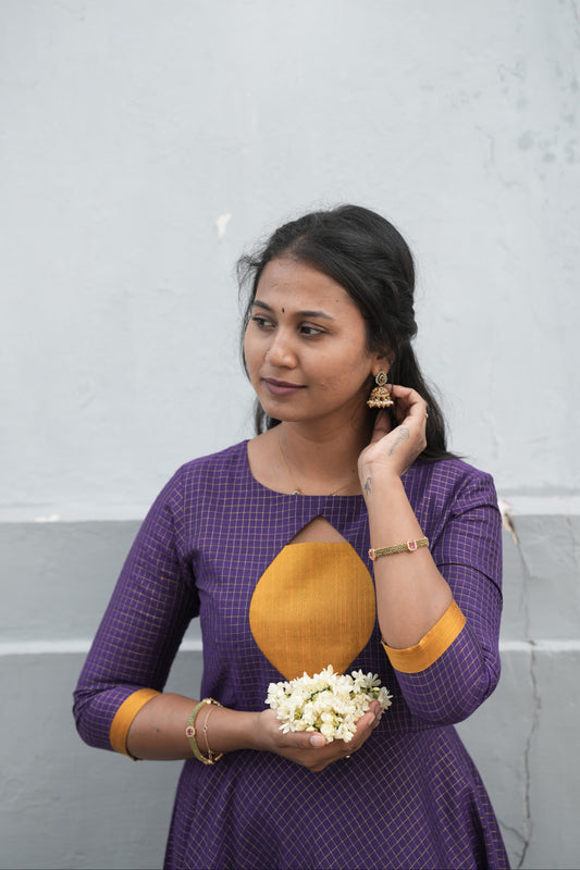 Checked Blue with eye-shaped panel umbrella cut