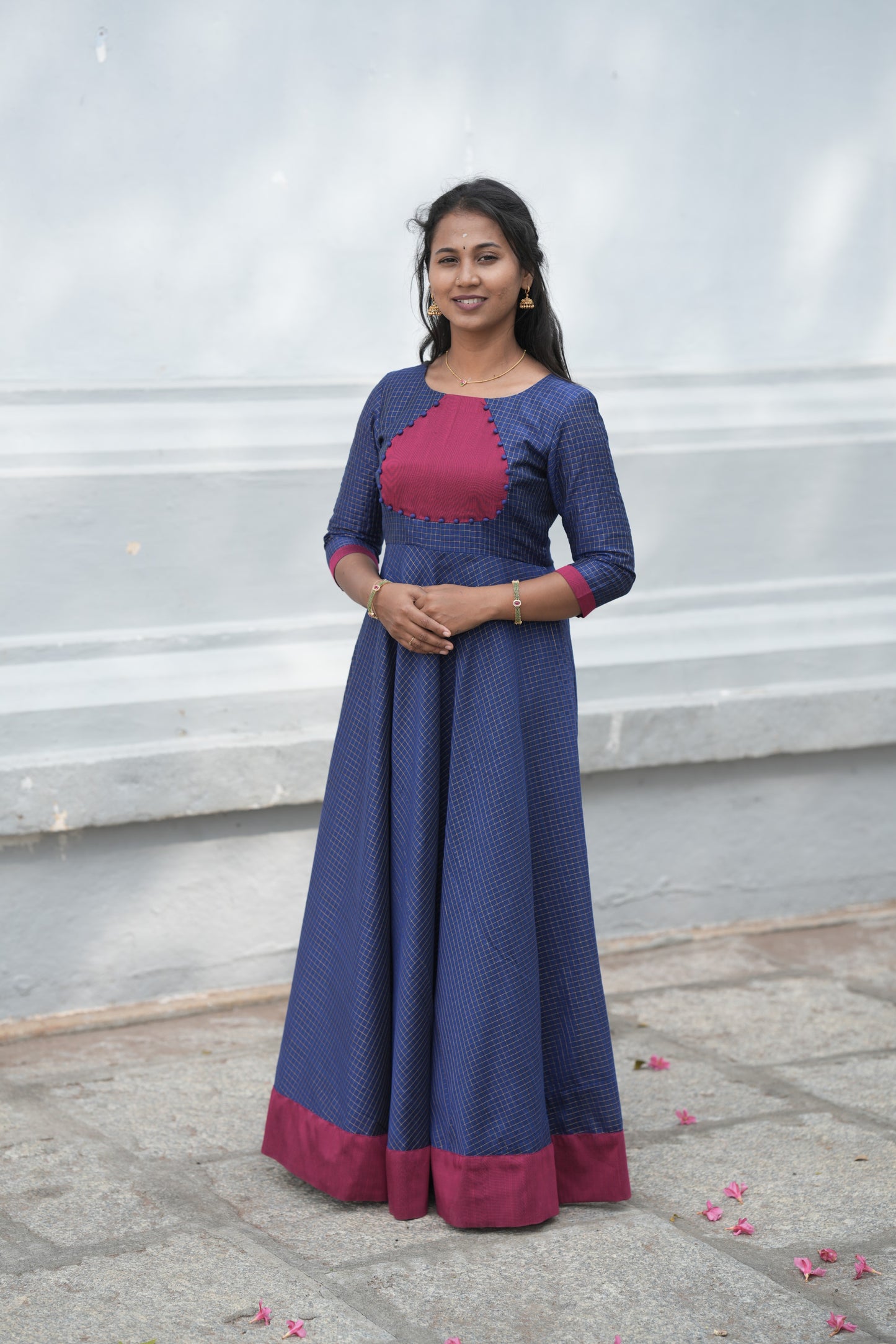 Deep Navy with U pattern Umbrella cut