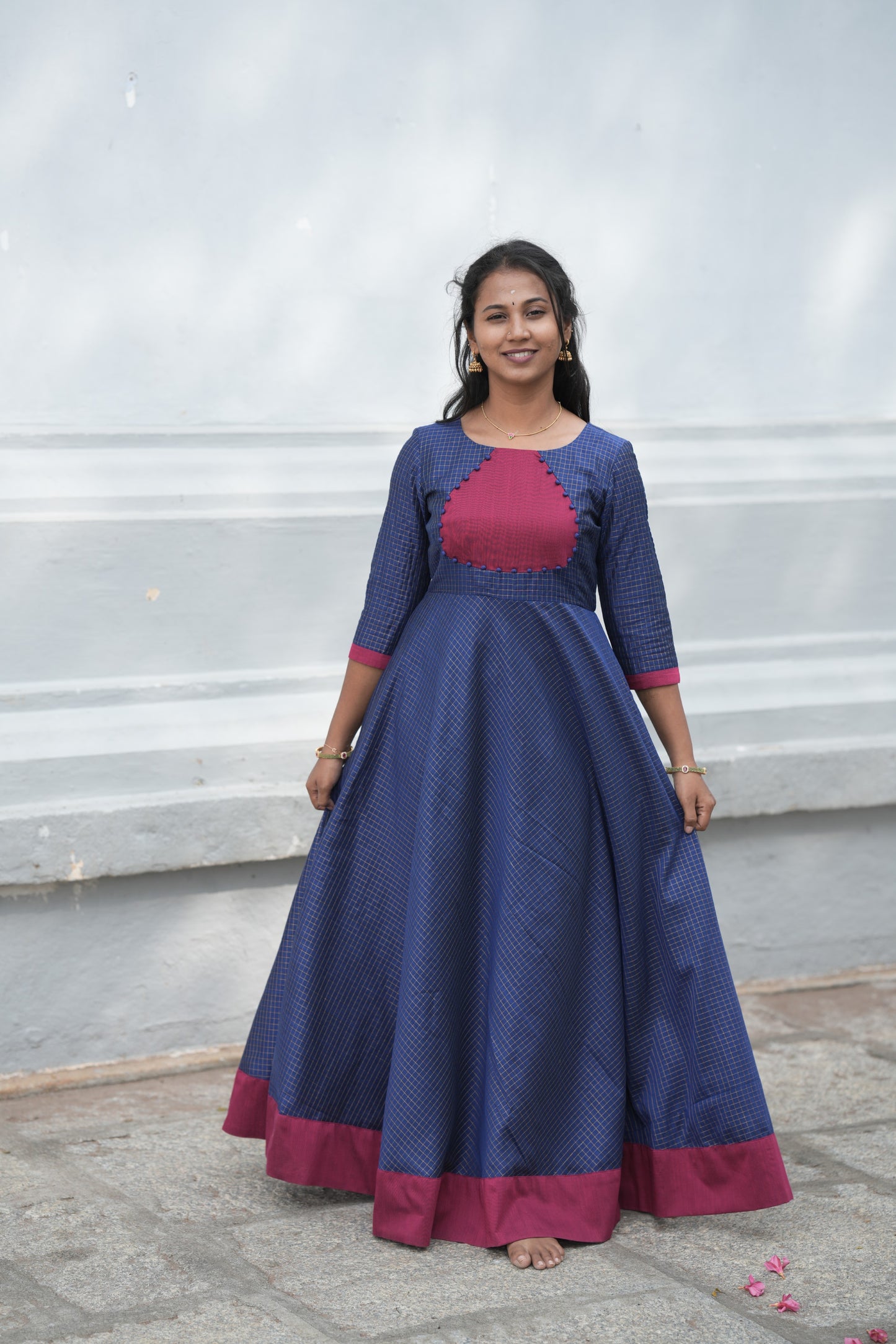 Deep Navy with U pattern Umbrella cut