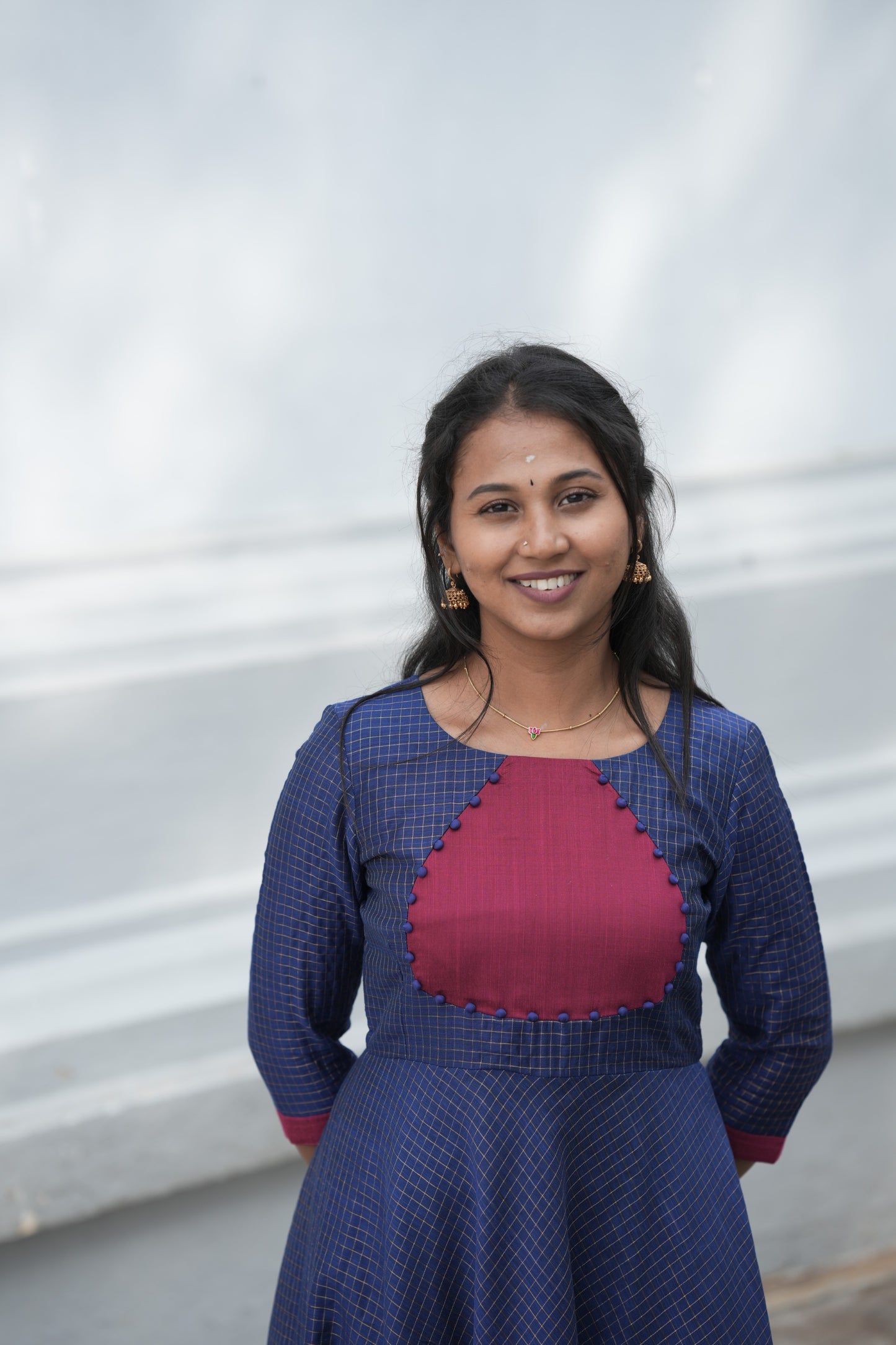 Deep Navy with U pattern Umbrella cut