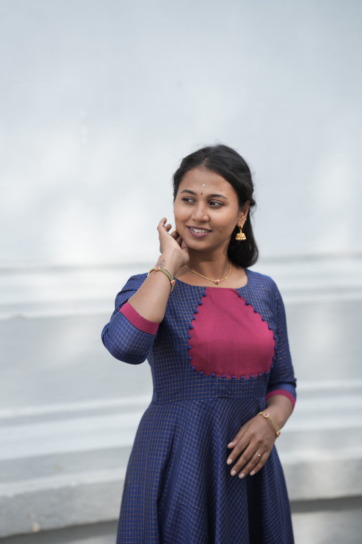 Deep Navy with U pattern Umbrella cut