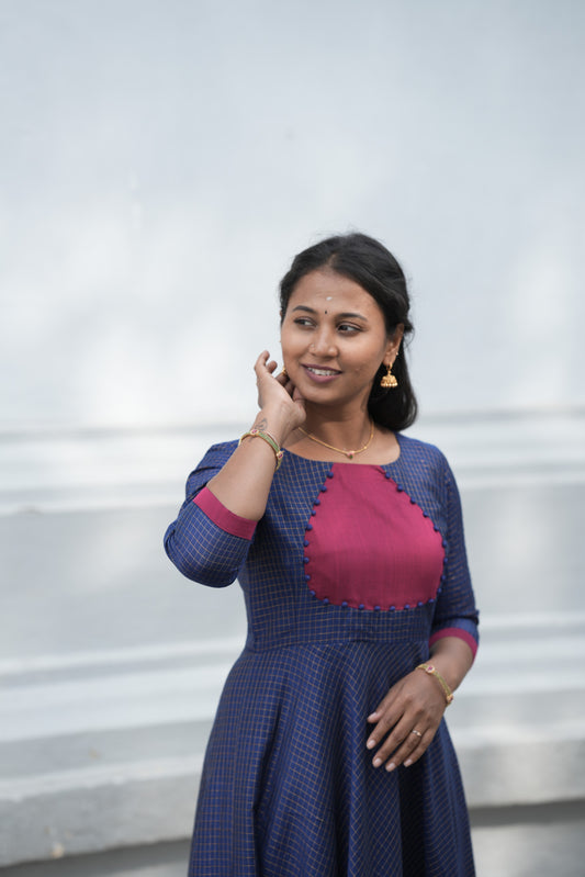 Deep Navy with U pattern Umbrella cut