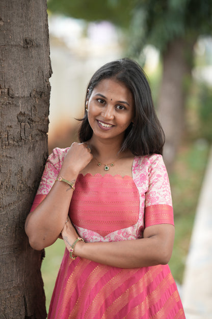 Pink with floral patterns umbrella cut