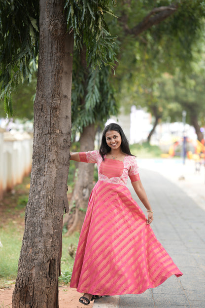 Pink with floral patterns umbrella cut