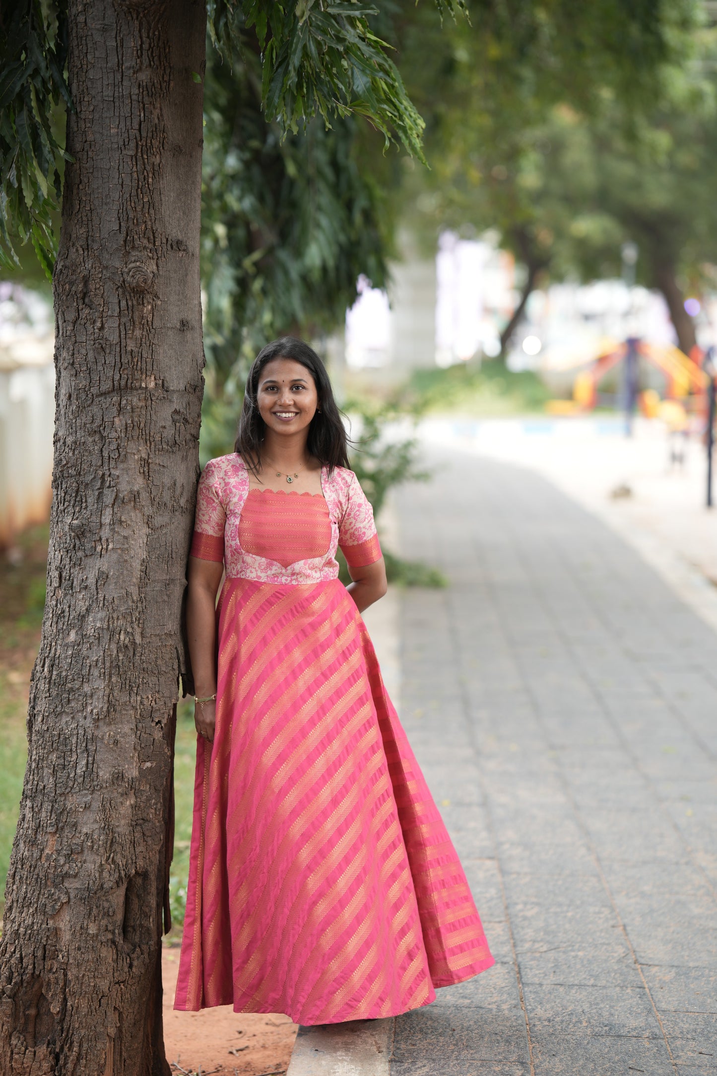 Pink with floral patterns umbrella cut