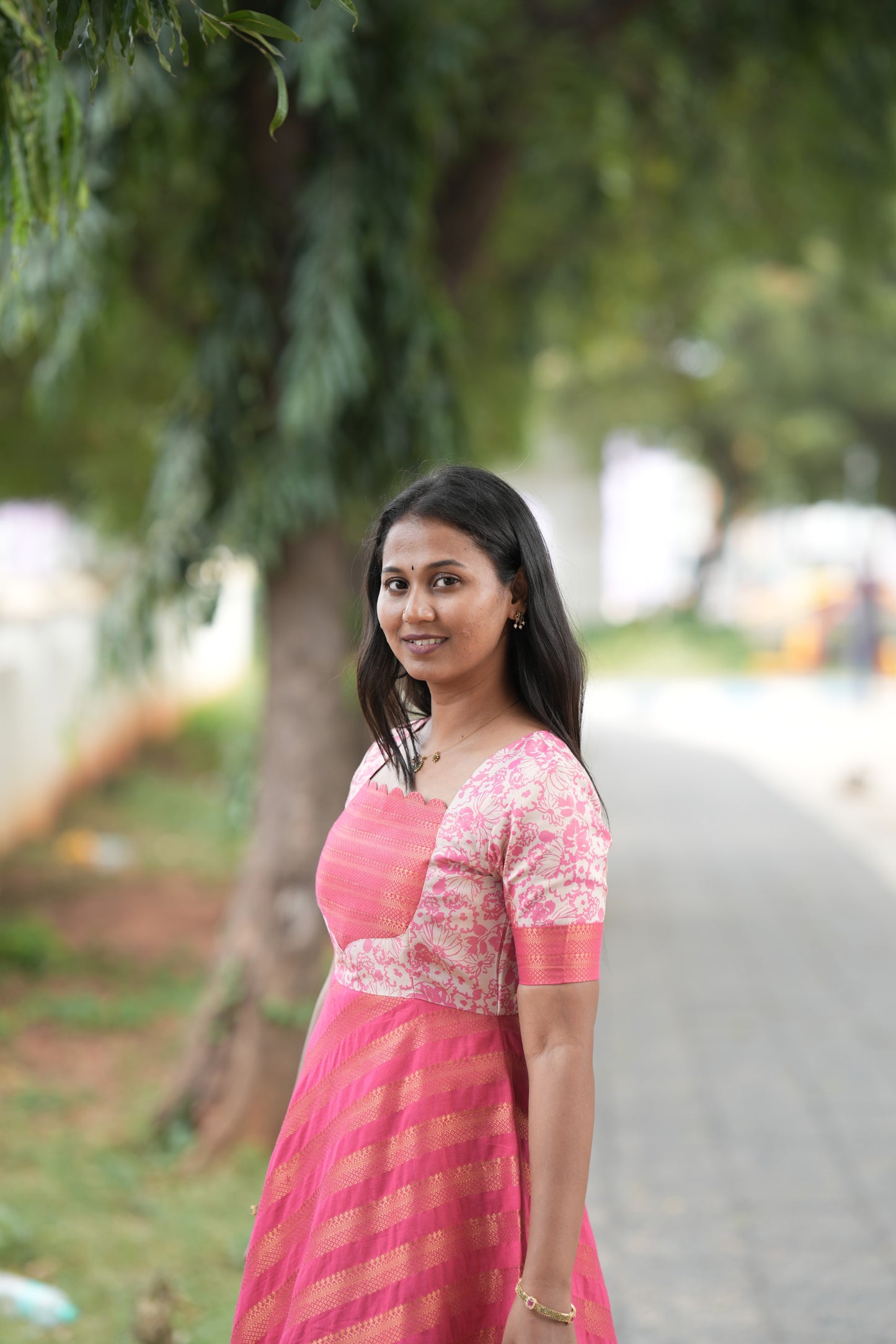 Pink with floral patterns umbrella cut