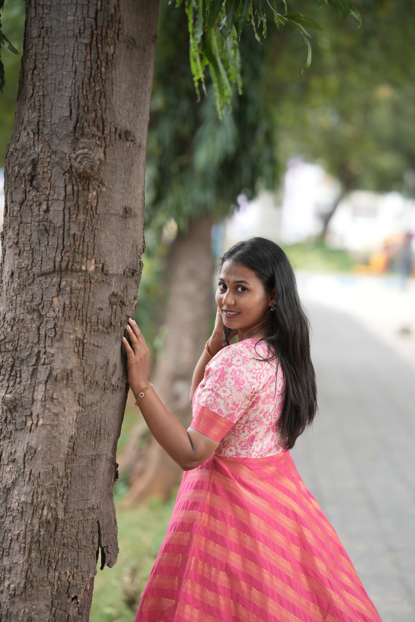 Pink with floral patterns umbrella cut