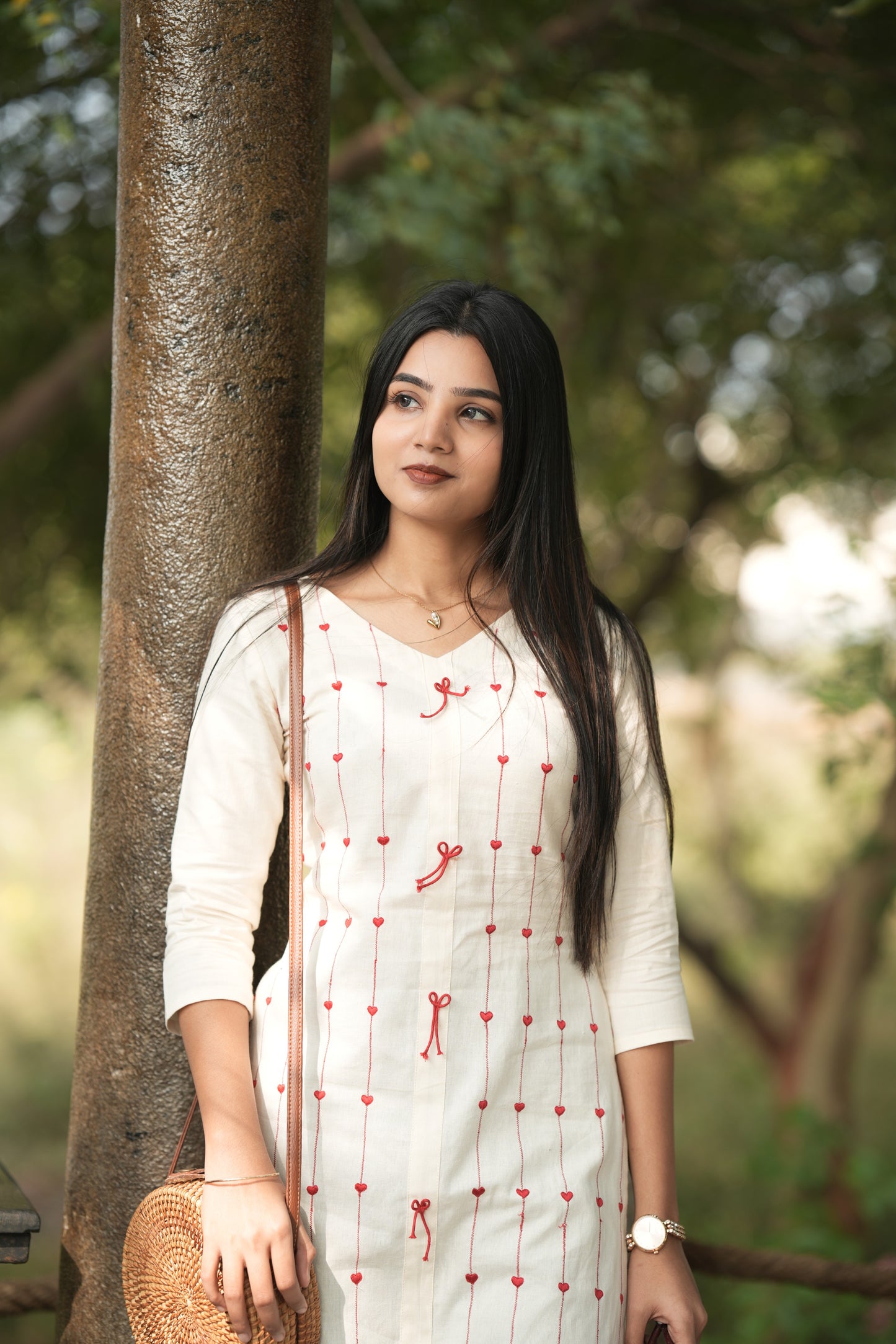 White with Heart Red Kurti