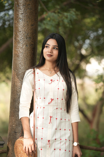 White with Heart Red Kurti