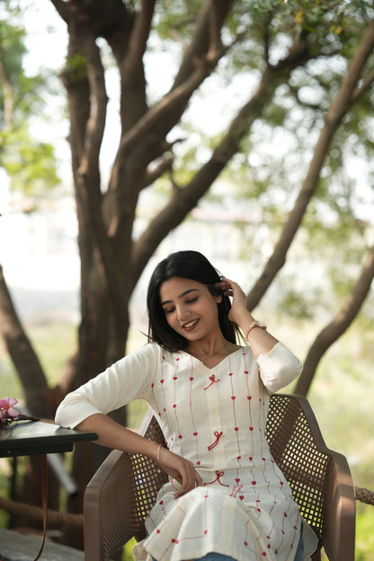 White with Heart Red Kurti