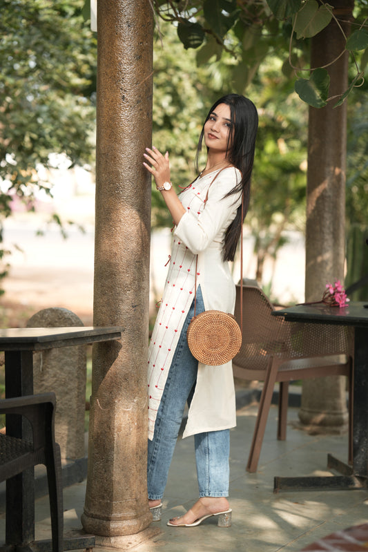 White with Heart Red Kurti