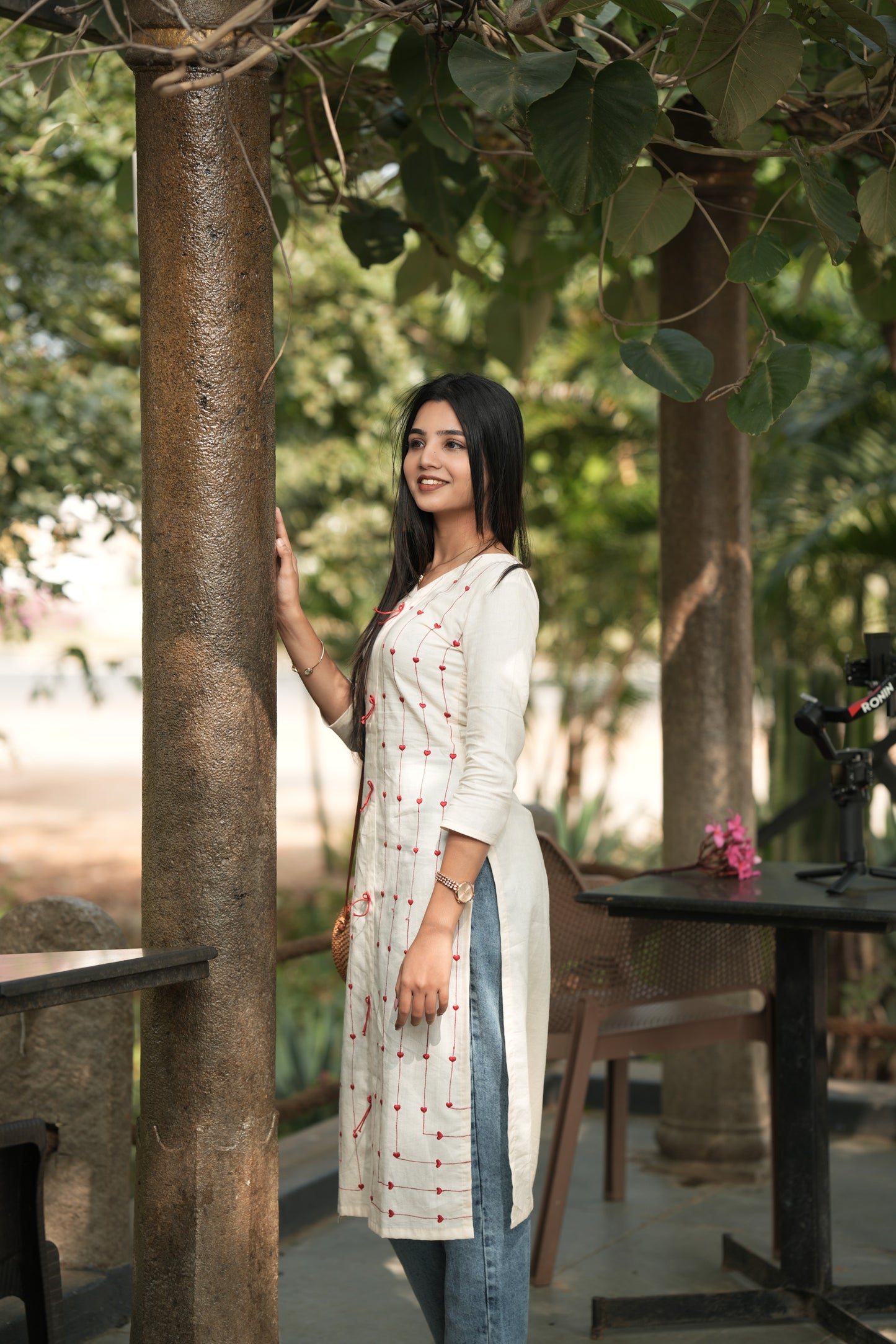 White with Heart Red Kurti