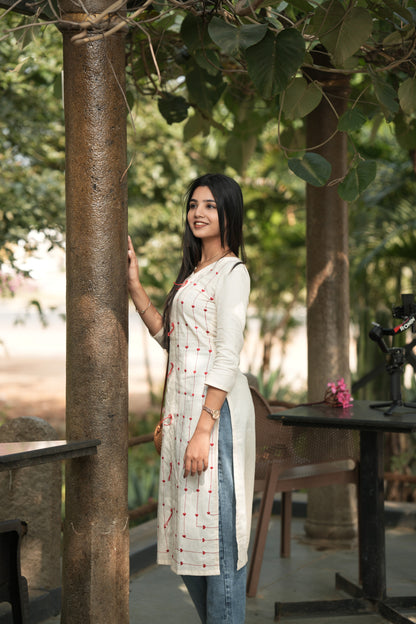 White with Heart Red Kurti