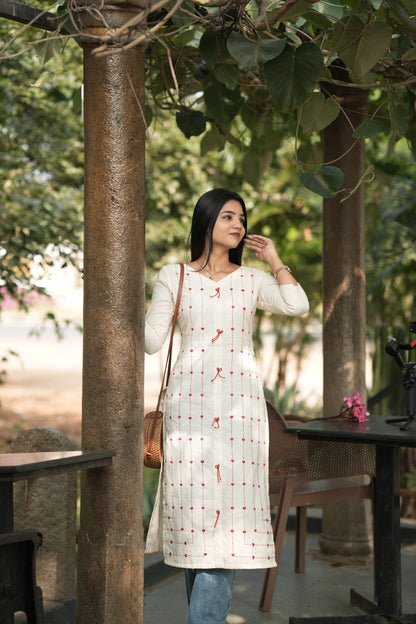 White with Heart Red Kurti