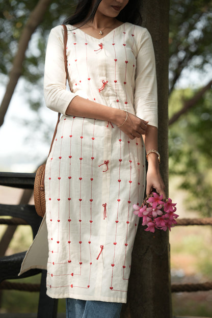White with Heart Red Kurti