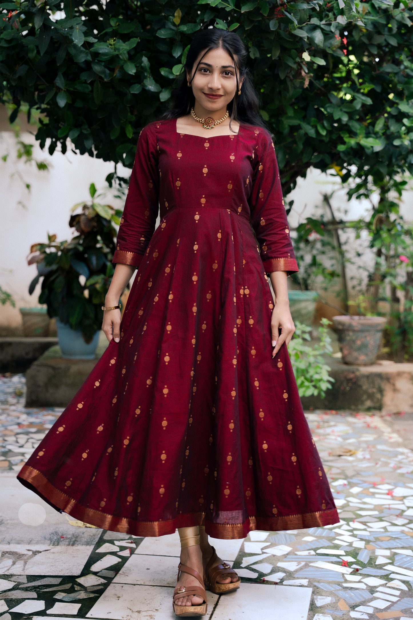 Maroon Handloom gold motifs Top
