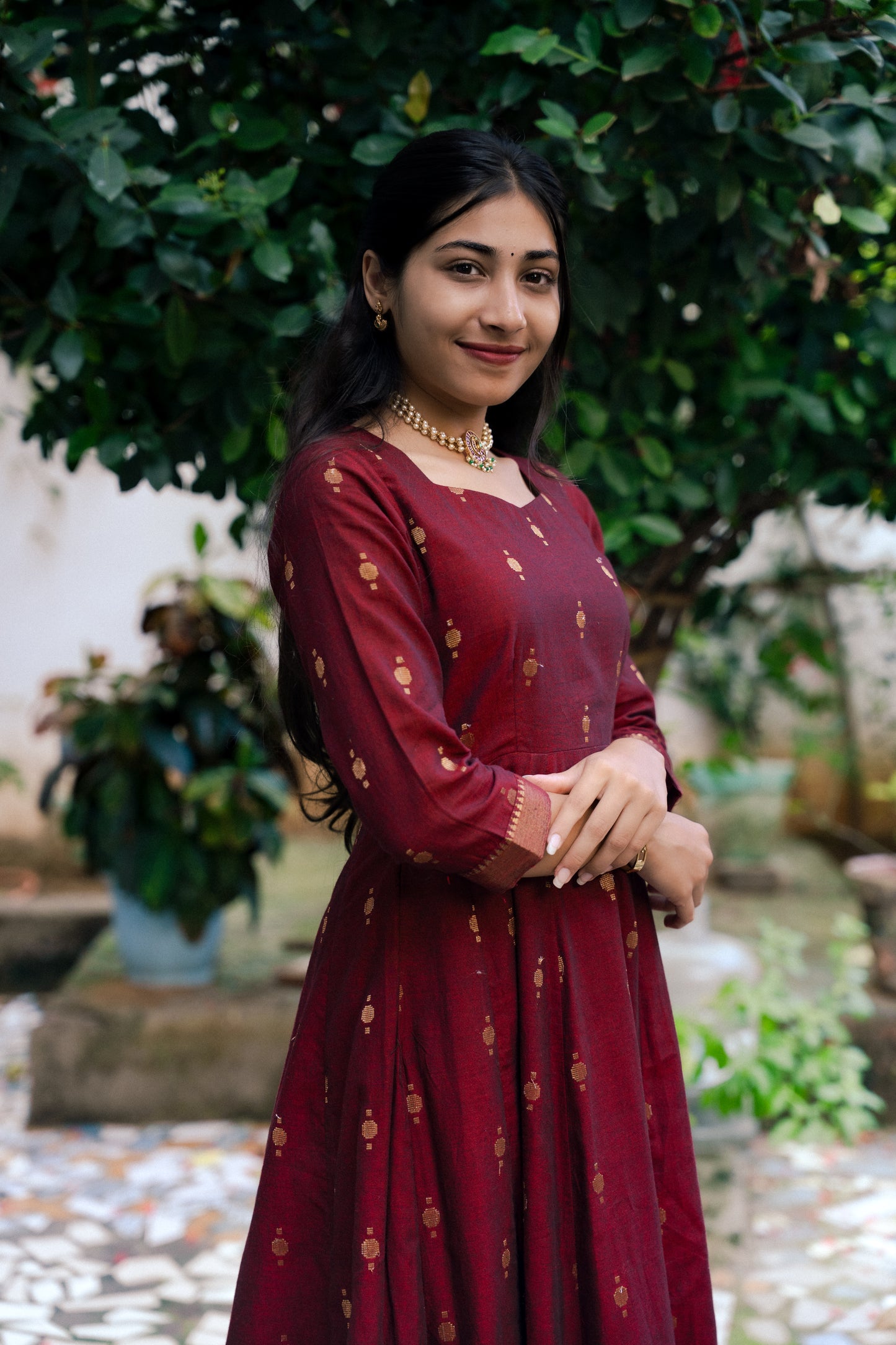 Maroon Handloom gold motifs Top