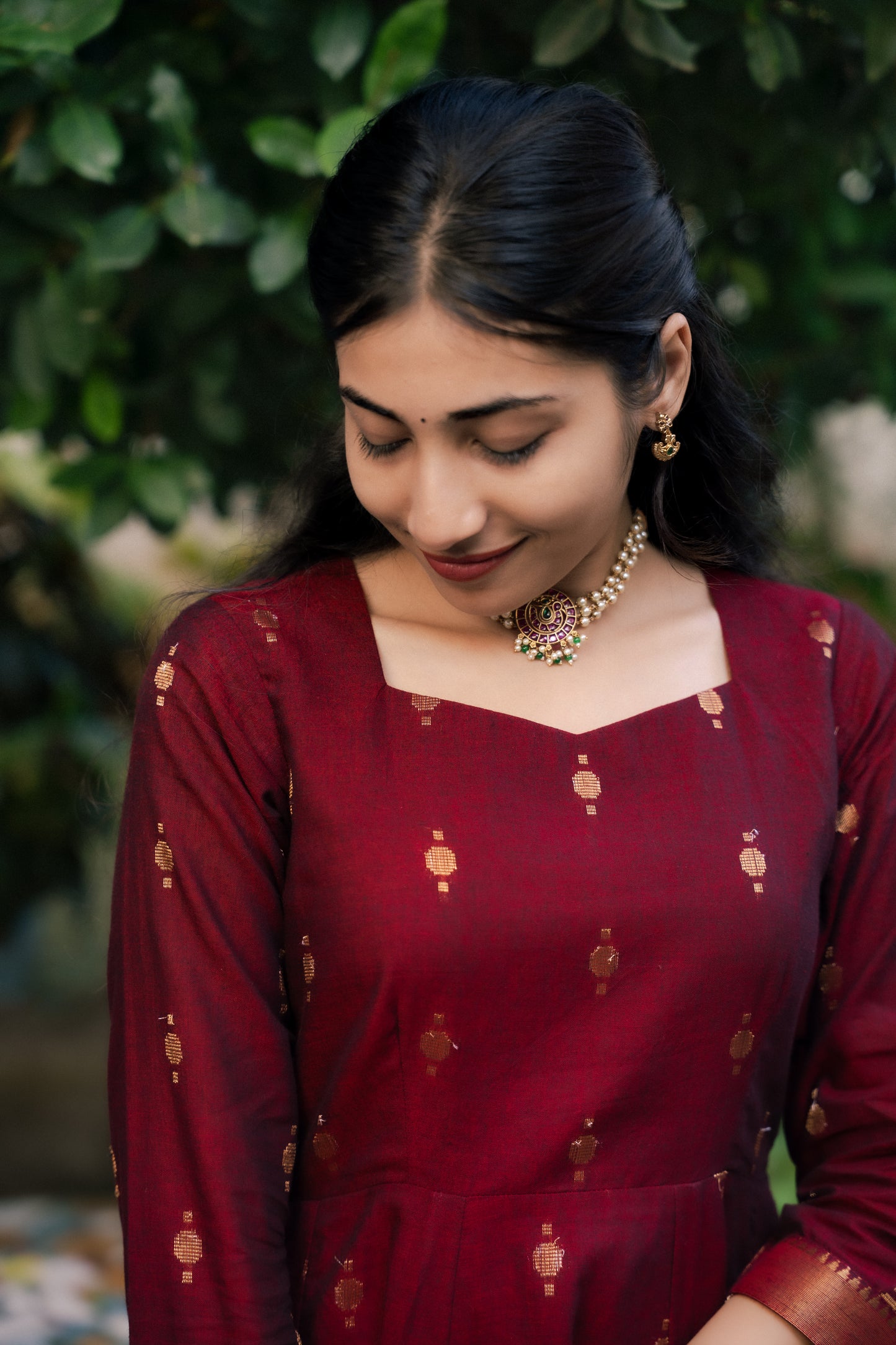 Maroon Handloom gold motifs Top