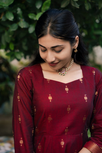 Maroon Handloom gold motifs Top