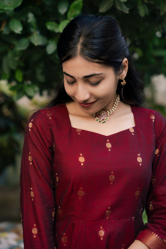 Maroon Handloom gold motifs Top