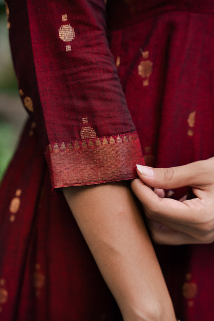 Maroon Handloom gold motifs Top