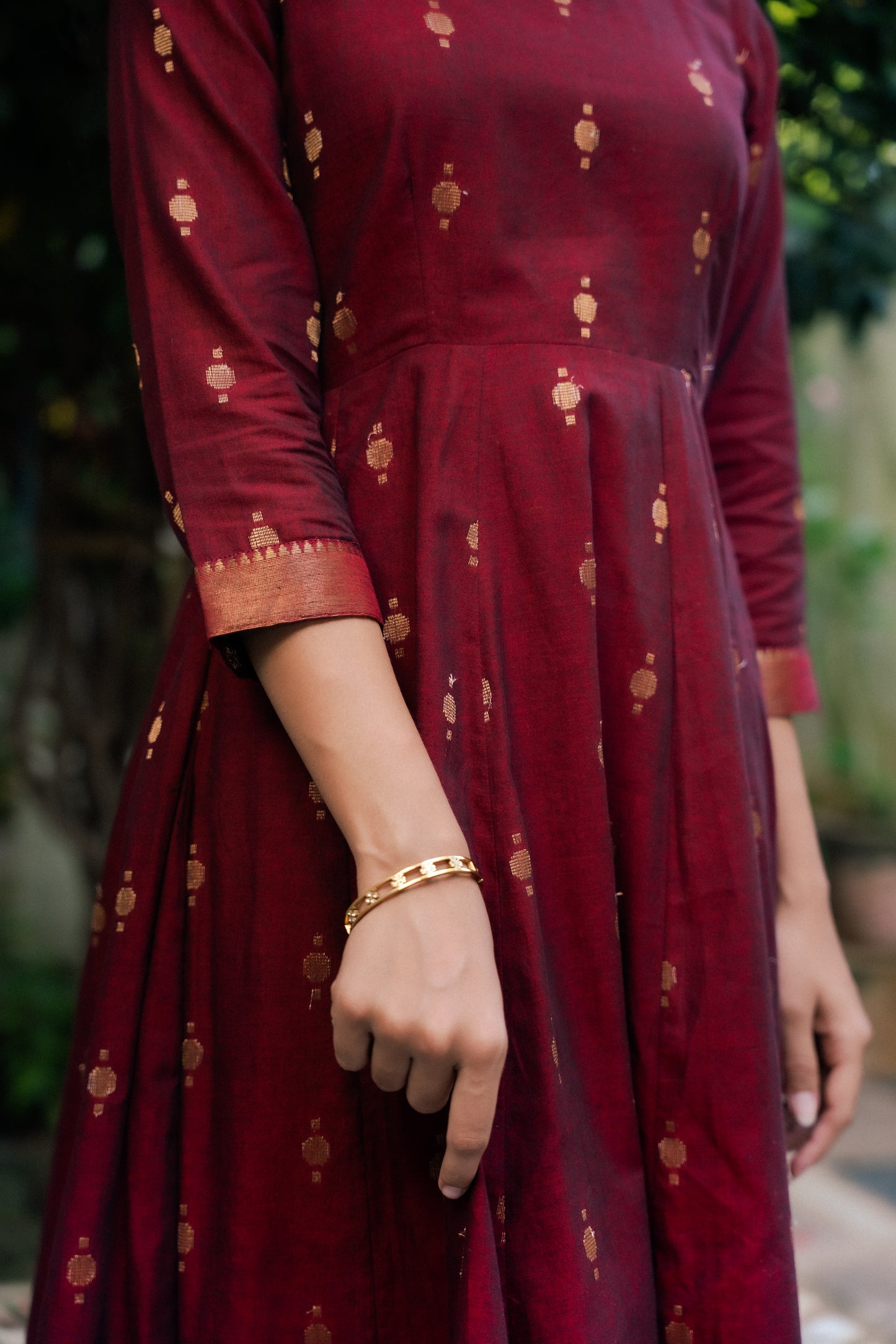 Maroon Handloom gold motifs Top