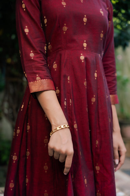 Maroon Handloom gold motifs Top